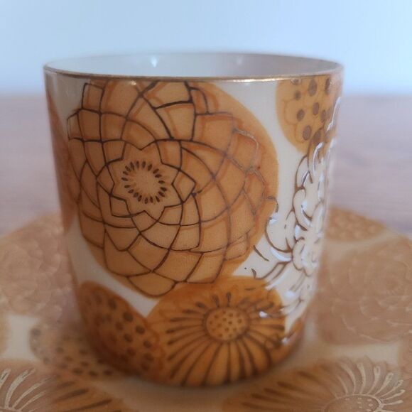 Inarco Demitasse Cup and Saucer Set Golden Splendor Floral Pattern Japan RARE - Picture 3 of 15